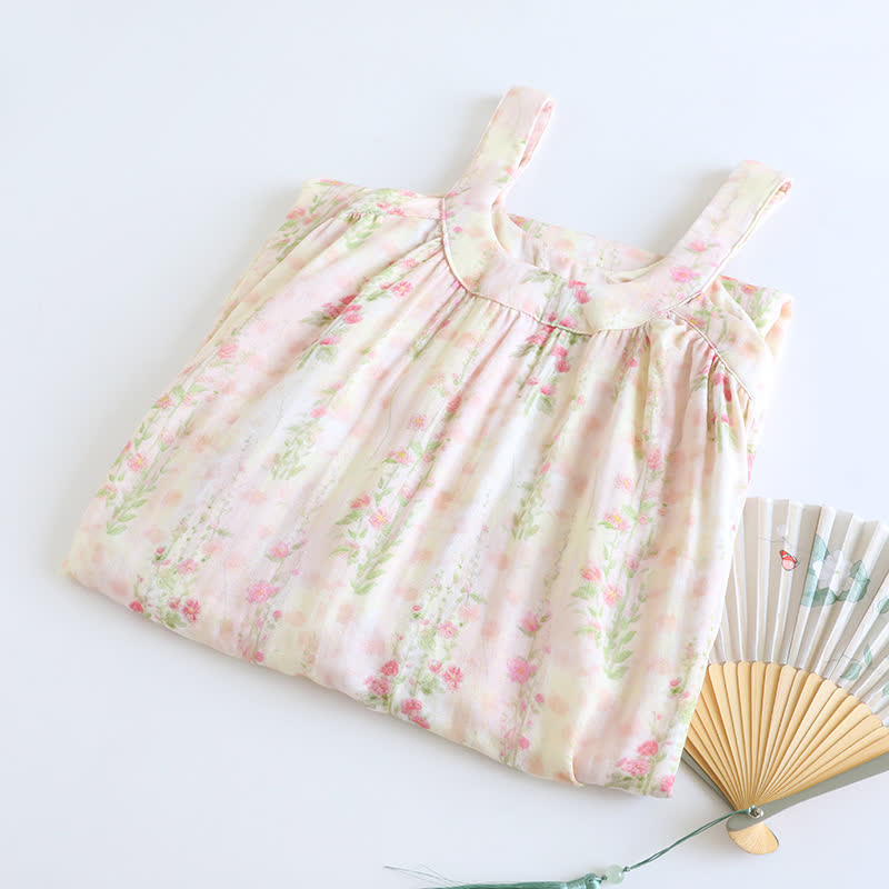 Ryxilo Rose Print Bamboo Fiber Sleeveless Nightdress