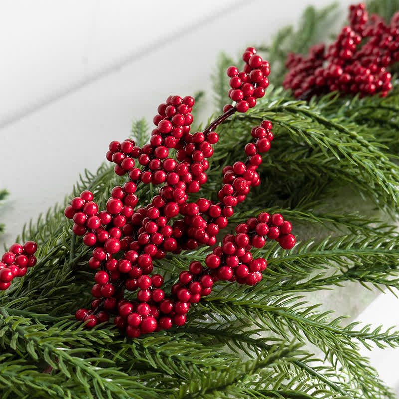 Ryxilo Faux Norfolk Pine Red Berry Christmas Garland