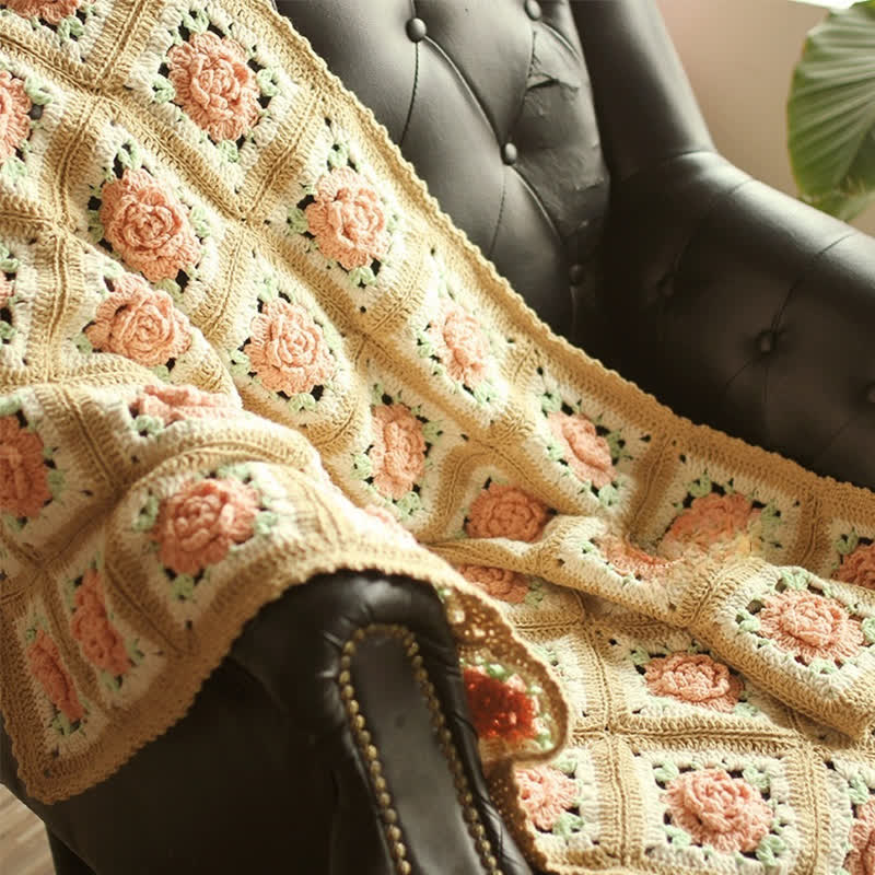 Ryxilo Rural Rose Hand-woven Crochet Sofa Blanket