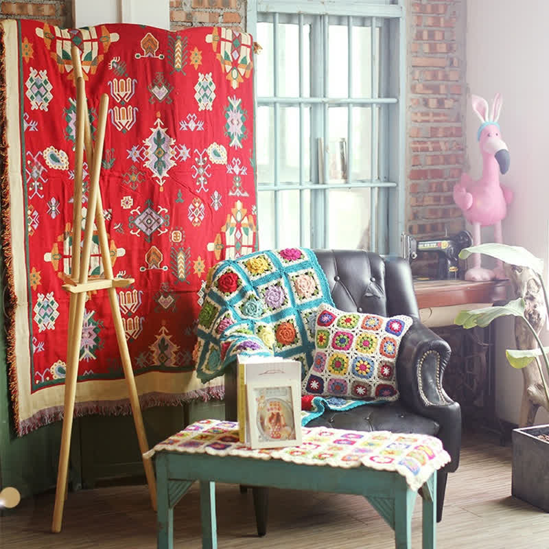 Ryxilo Rural Rose Hand-woven Crochet Sofa Blanket