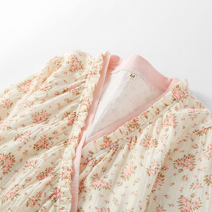 Ryxilo Cotton Double Gauze Floral Long Sleeve Nightdress