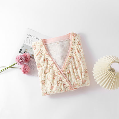 Ryxilo Cotton Double Gauze Floral Long Sleeve Nightdress