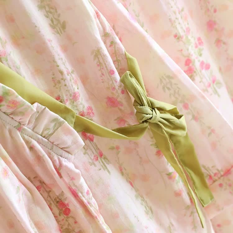 Ryxilo Rose Print Cotton Gauze Asymmetric Front Loungewear Set