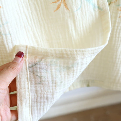 Ryxilo Plant Cotton Gauze Long Sleeve Nightgown with Pocket