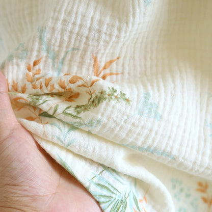 Ryxilo Plant Cotton Gauze Long Sleeve Nightgown with Pocket