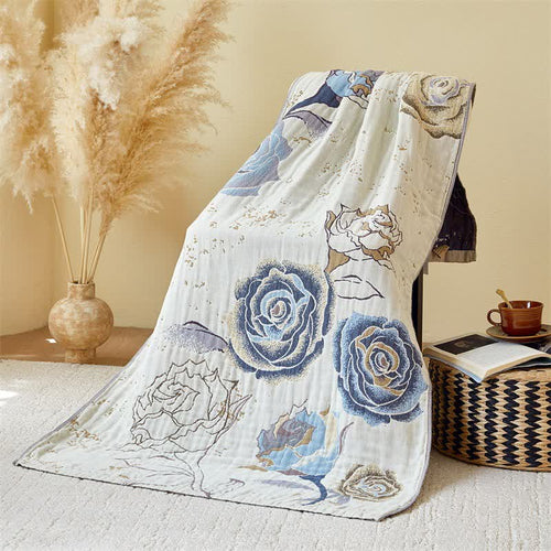 Ryxilo Rose Print Cotton Gauze Absorbent Quick Dry Bath Towel