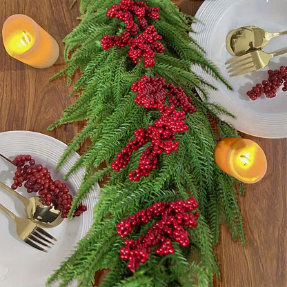 Ryxilo Faux Norfolk Pine Red Berry Christmas Garland