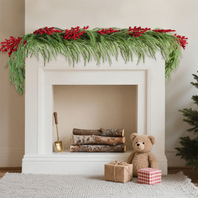 Ryxilo Faux Norfolk Pine Red Berry Christmas Garland