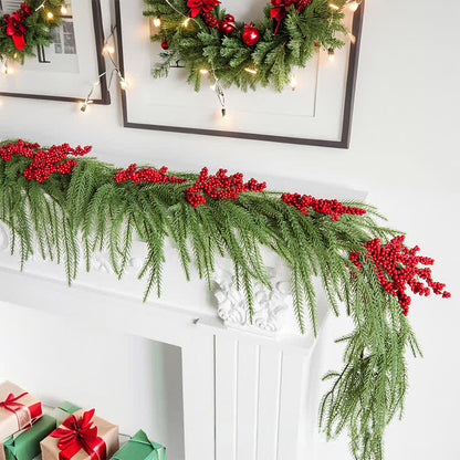 Ryxilo Faux Norfolk Pine Red Berry Christmas Garland