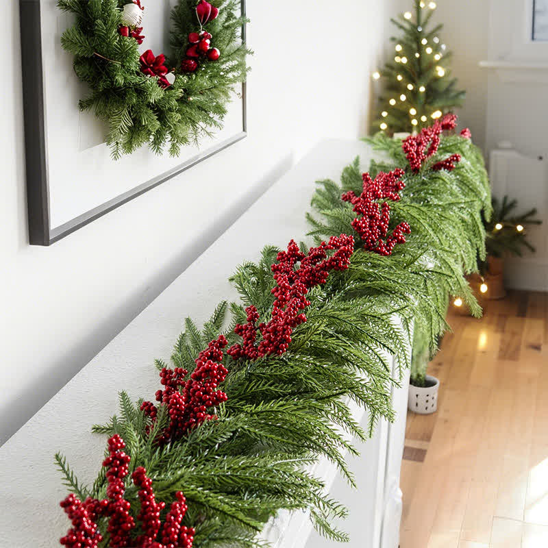 Ryxilo Faux Norfolk Pine Red Berry Christmas Garland