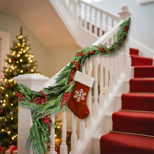 Ryxilo Faux Norfolk Pine Red Berry Christmas Garland