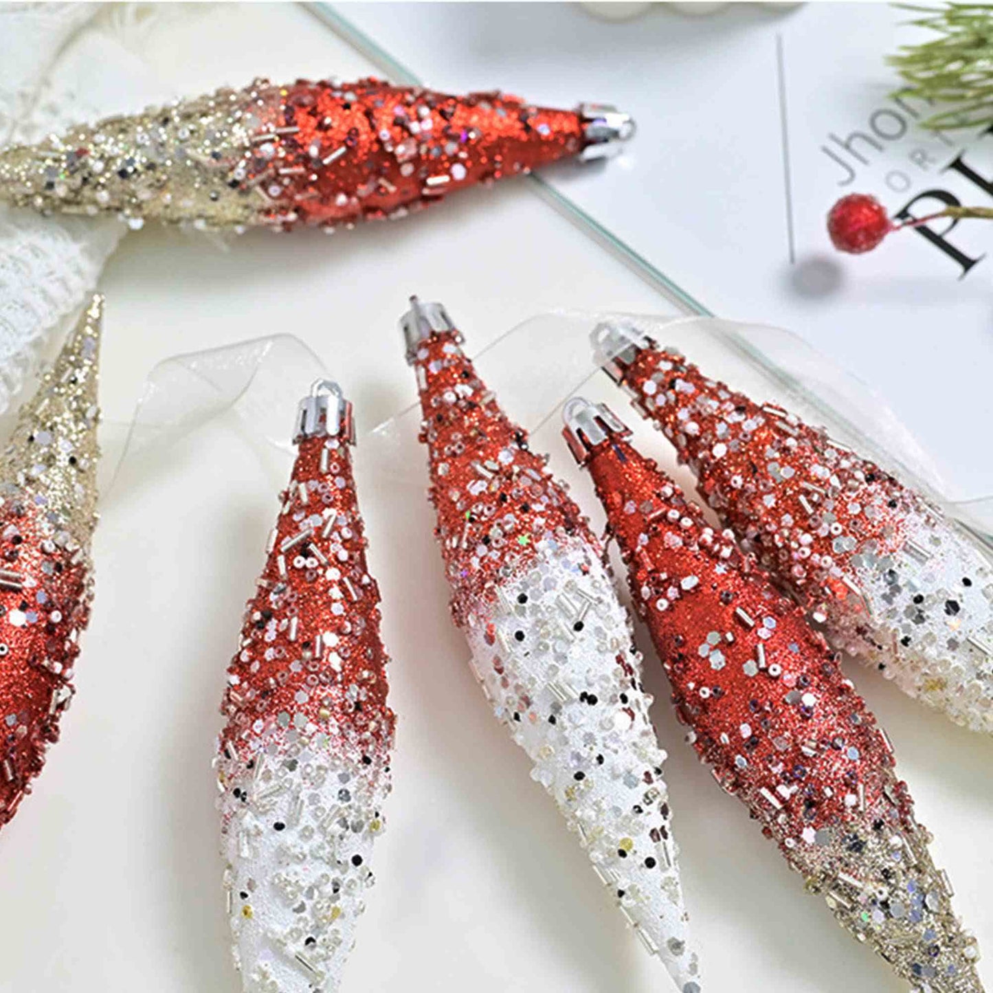 Ryxilo Gradient Glitter Christmas Tree Ornament Set