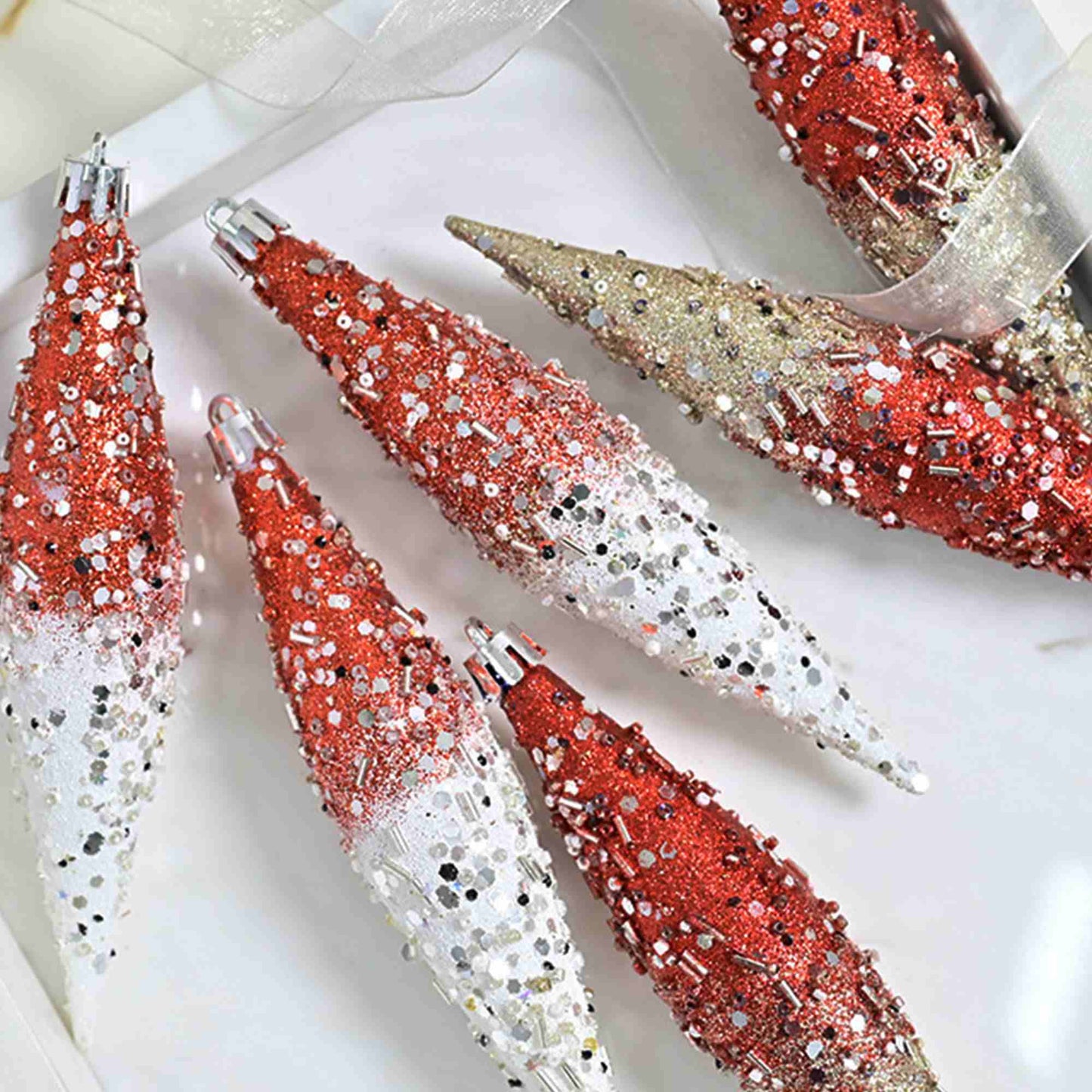 Ryxilo Gradient Glitter Christmas Tree Ornament Set