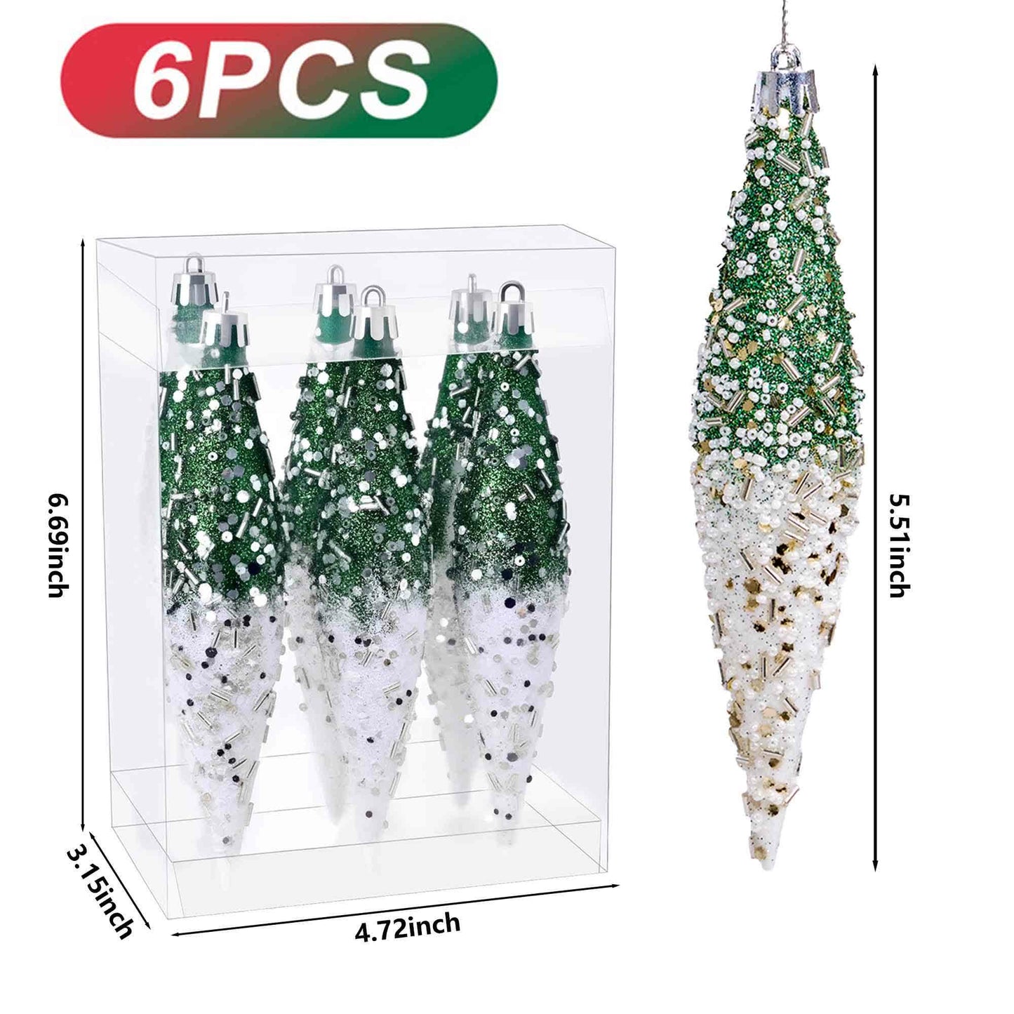Ryxilo Gradient Glitter Christmas Tree Ornament Set