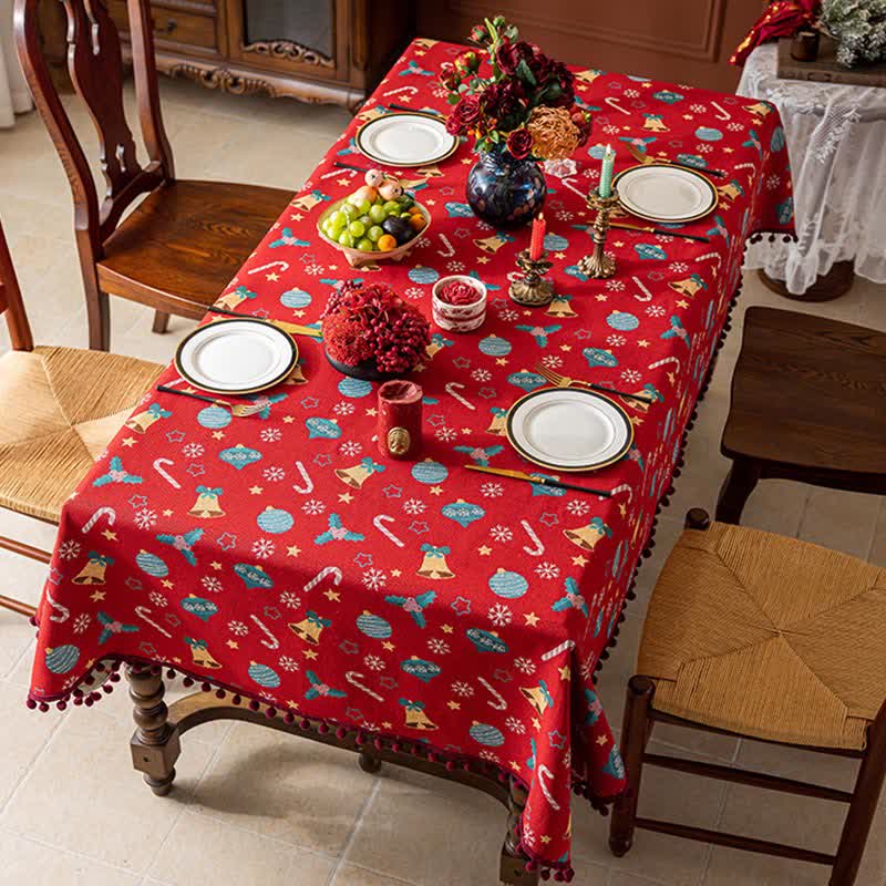 Ryxilo Jingle Bell Print Christmas Tablecloth